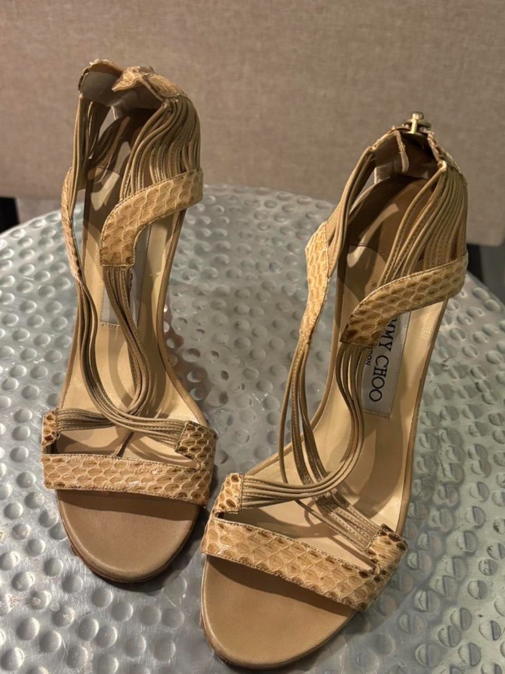 Jimmy Choo Tan Braided Lace-Up High Heel Sandals